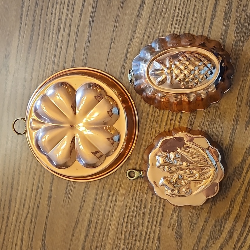 Lot of 3 Vintage Copper Molds Decor